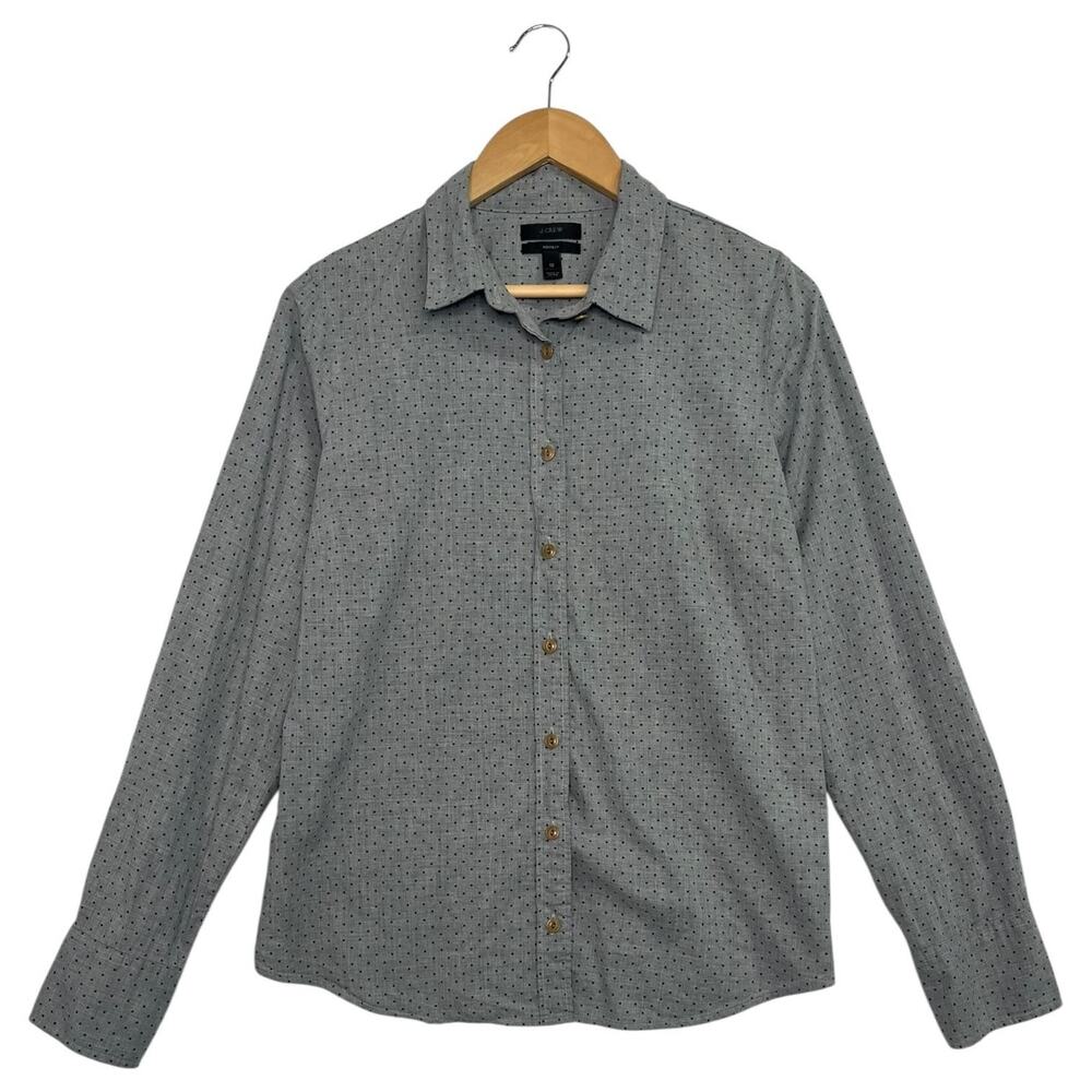 J Crew Perfect Shirt Womens 12 Gray Polka Dot Button Down Career Work Blouse